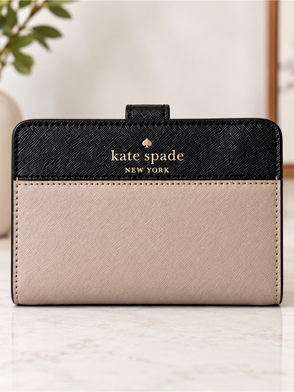 Kate Spade Staci Medium Bifold Wallet Beige Black Colorblock